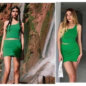 Zara green draped ruched mini skirt Sz L NWT